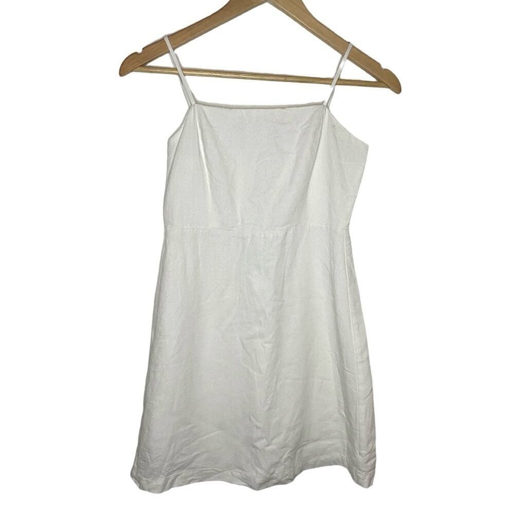 GB Womens White Linen Blend Sheath Spaghetti Strap Mini Dress Sleeveless